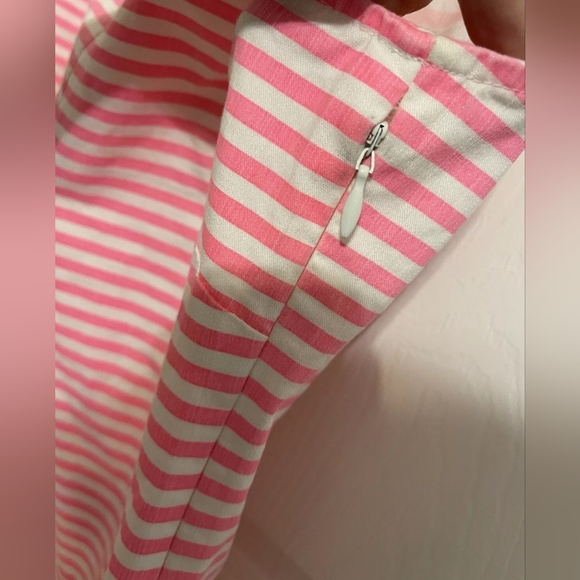 Sail To Sable Pink & white Sleeveless Classic Tunic Dress with Navy Embroidery. - Picture 3 of 9